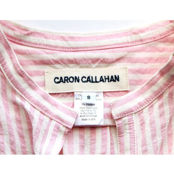 Caron Callahan Kalloni Shirt Dress / Small / Pink Linen Stripe Oversized Midi - Picture 9 of 9